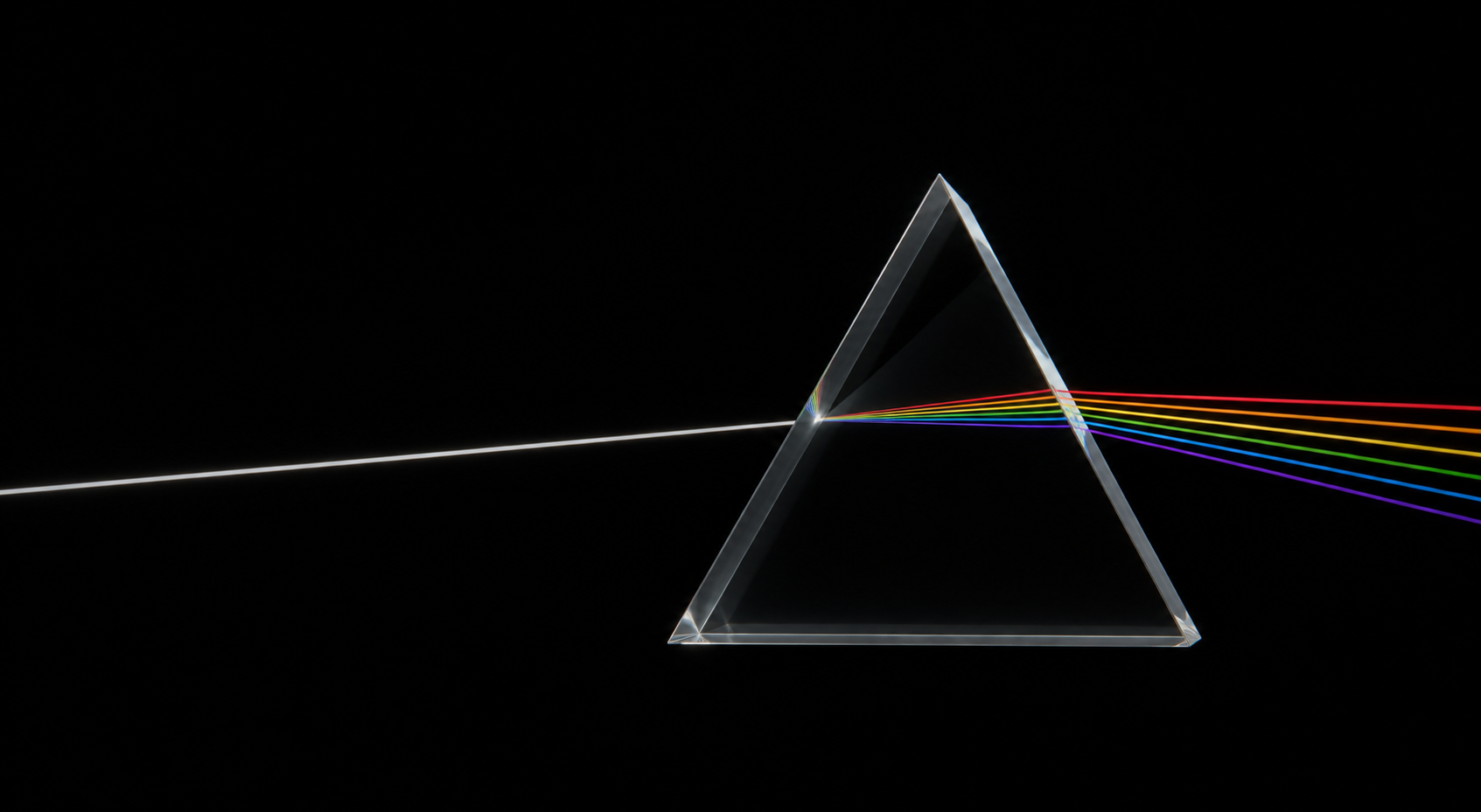 A clear optical prism refracting one beam into a restrained spectrum
